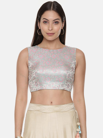 Silver Georgette Halter Neck Blouse With Sequins at Soch